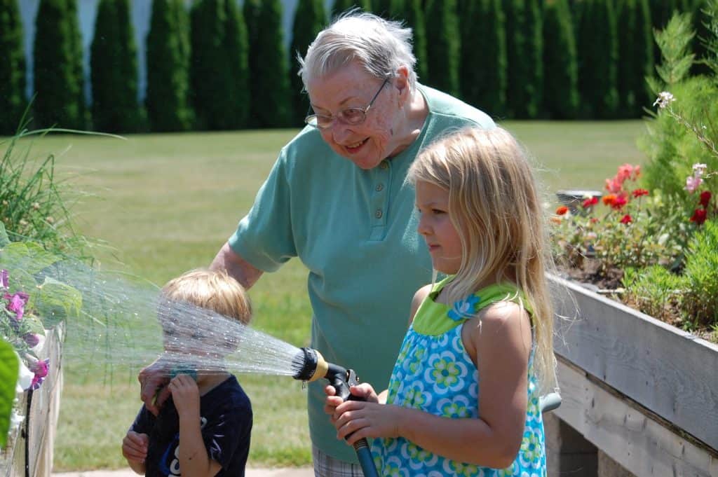 Senior gardening and healthy snacks